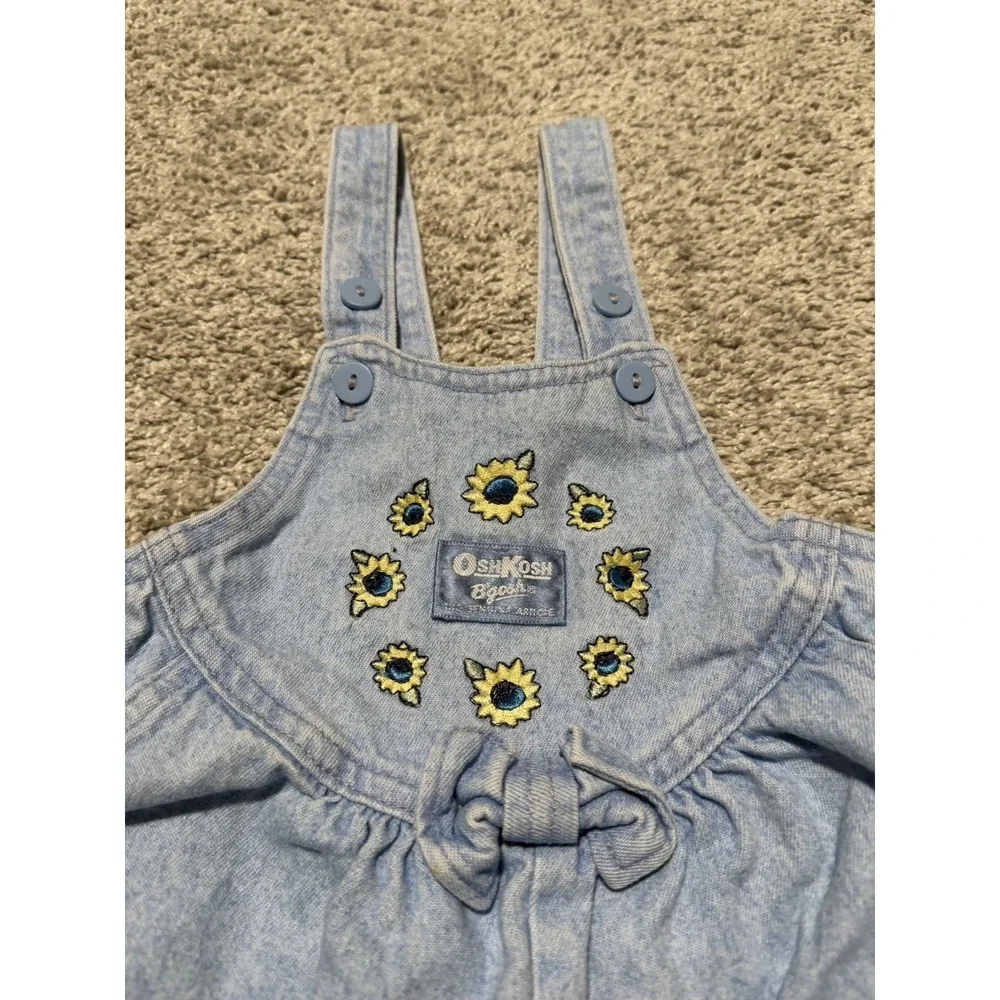 90s Vintage Toddler 3T OshKosh B'gosh Sunflower Denim Overall Shorts Made n USA